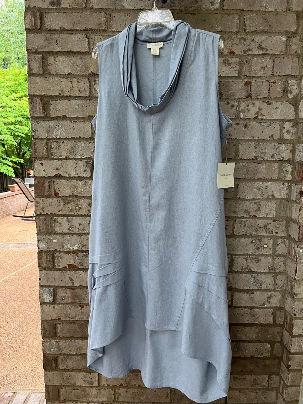 Linen Blend Sleeveless Cowl-Neck Blue Dress Sz 1X Cynthia Rowley NWT